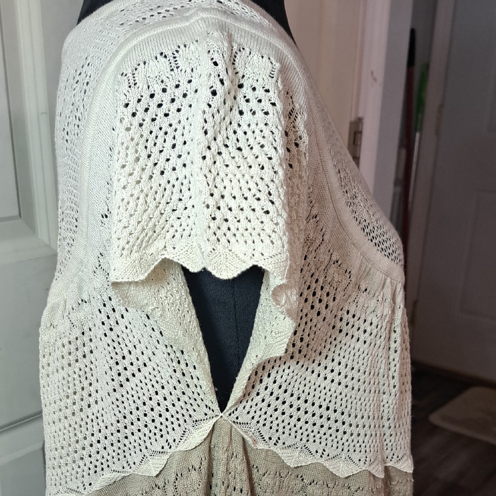 Roaman's Crochet Layered Tunic in Cream and Brown - Picture 2 of 7